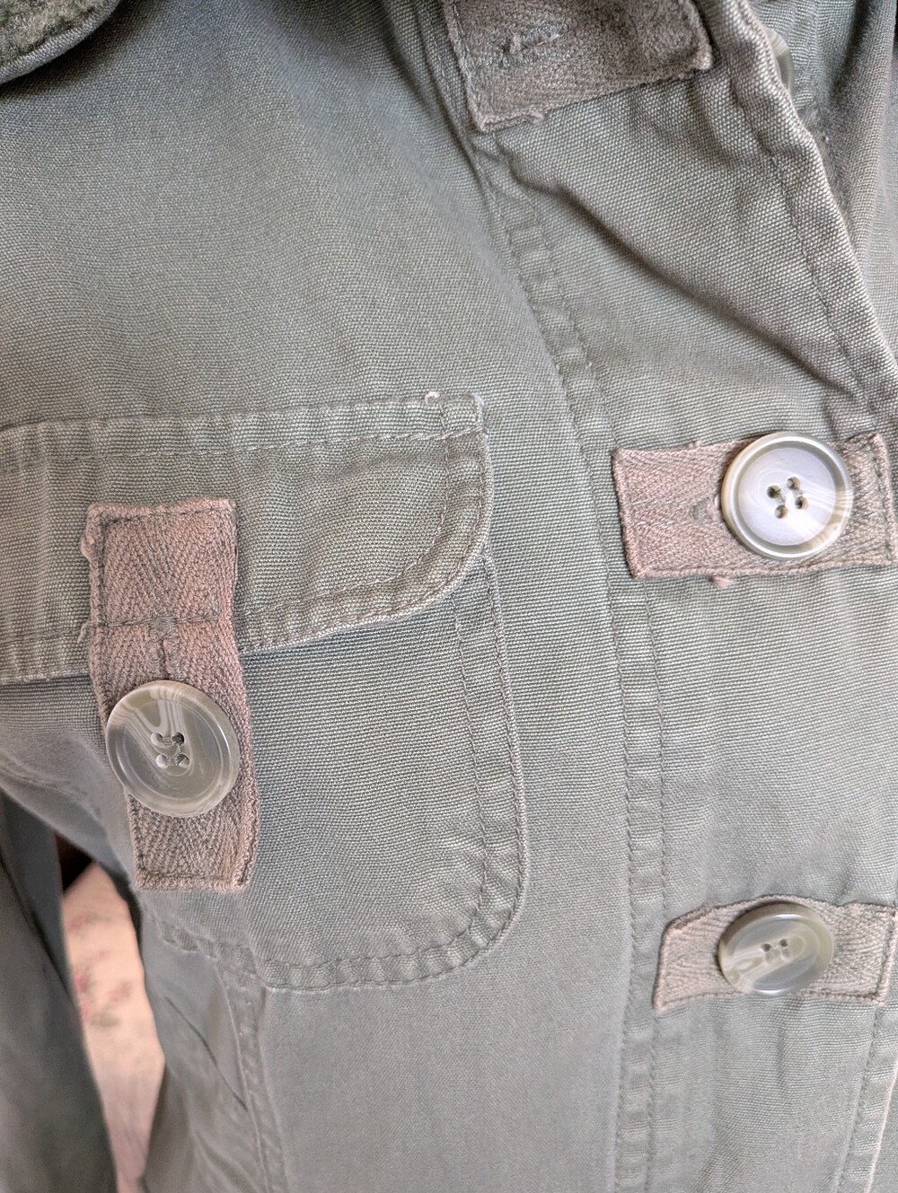 Tulle Y2K Olive Utility Jacket Sherpa Collar Military Cargo Coat L - Picture 6 of 11